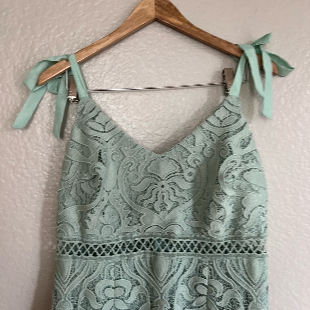 Won Your Heart Sage Green Lace Tie-Strap High-Low Midi Dress - Picture 3 of 9